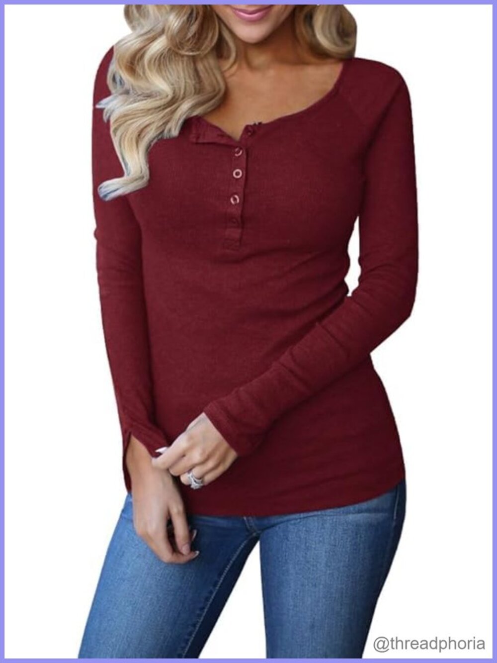 Womens Long Sleeve Henley Shirt Ribbed Knit Button Down Tunic Top